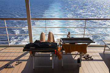 Image showing Sunbathing on the deck cruise ship