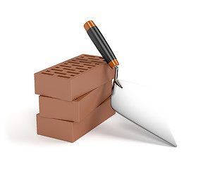 Image showing Trowel and bricks