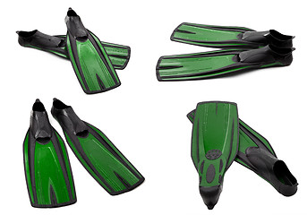 Image showing Set of green swim fins for diving