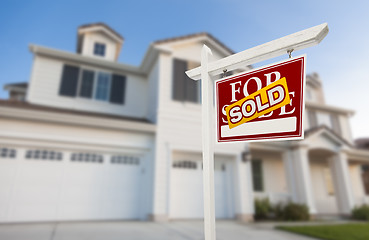 Image showing Sold Home For Sale Sign in Front of New House