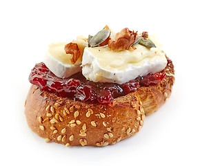 Image showing toasted bread with jam and brie