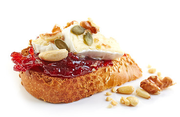 Image showing toasted bread with jam and brie