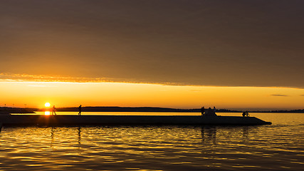 Image showing Summer afterglow sunset sky on city quay