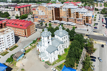 Image showing Aerial view on Archangel Michael Church. Tyumen