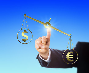 Image showing Euro Sign Outweighing The Dollar On A Balance