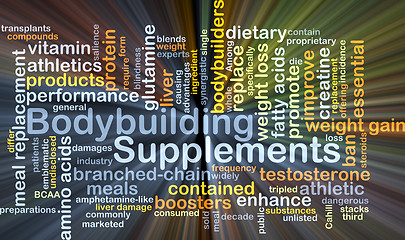 Image showing Bodybuilding supplements background concept glowing