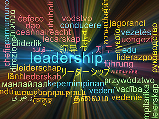 Image showing Leadership multilanguage wordcloud background concept glowing