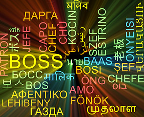 Image showing Boss multilanguage wordcloud background concept glowing