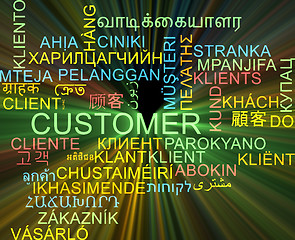 Image showing Customer multilanguage wordcloud background concept glowing