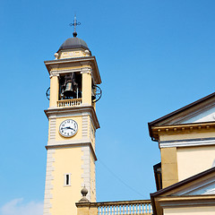 Image showing ancien clock tower in italy europe old  stone and bell