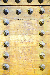 Image showing metal nail dirty  paint in the brown    rusty  yellow  