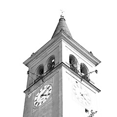 Image showing ancien clock tower in italy europe old  stone and bell