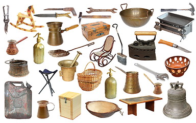 Image showing collage with very old objects over white