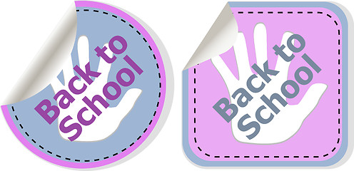 Image showing Back to school text on label tag stickers set isolated on white, education concept