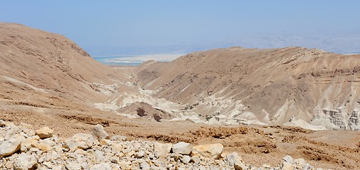 Image showing Desert landscape near the Dead Sea at bright noon