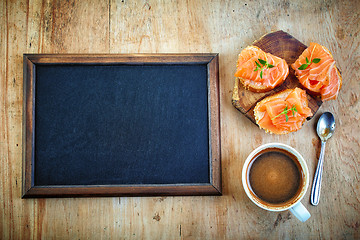 Image showing blank blackboard and coffee