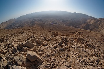 Image showing Fisheye view of the desert canyon in the Small Crater (Makhtesh Katan) in Negev desert, Israel