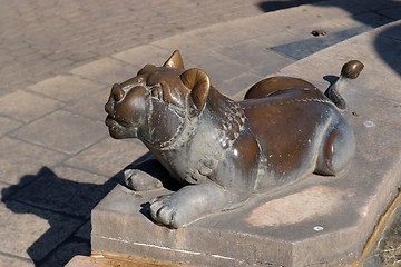 Image showing Bronze lion statue near the fountain in Jerusalem, Israel