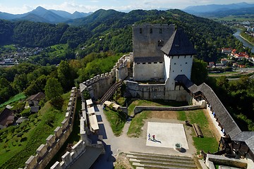 Image showing Celje medieval castle in Slovenia above the river  Savinja