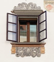 Image showing Window of old house in Ljubljana, Slovenia, with murals