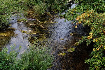 Image showing Surface of travertine pond in autumn