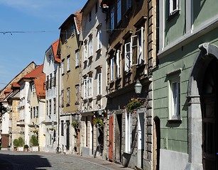 Image showing Old street in European town converging in perspective