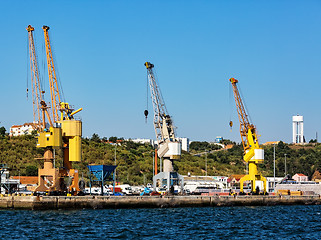 Image showing Cargo Sea Port with Cranes