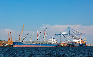 Image showing Cargo Sea Port with Cranes