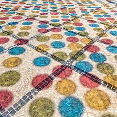 Image showing Multicolored Shadows from Decorative Balls on Paving Stone