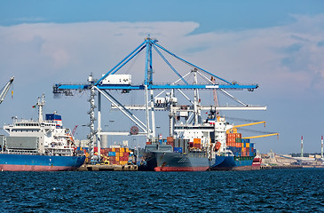 Image showing Cargo Sea Port with Cranes