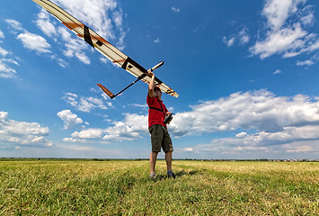 Image showing Man Launches into the Sky RC Glider