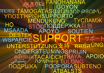 Image showing Support multilanguage wordcloud background concept glowing