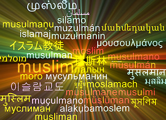 Image showing Muslim multilanguage wordcloud background concept glowing