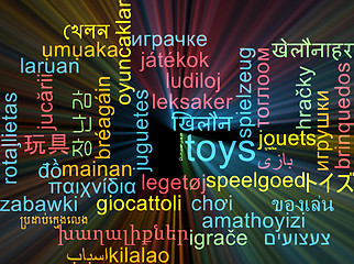 Image showing Toys multilanguage wordcloud background concept glowing