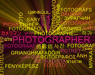 Image showing Photographer multilanguage wordcloud background concept glowing