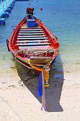 Image showing boat  blue lagoon   stone in thailand kho     south china sea