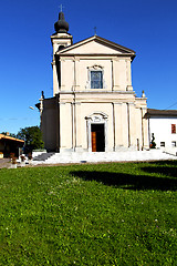 Image showing in  the cardano al campo  old    tower sidewalk italy  lombardy 