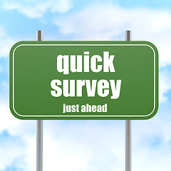 Image showing Quick survey, just ahead green road sign