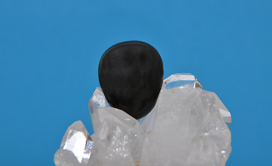 Image showing Obsidian on rock crystal