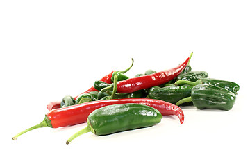 Image showing green Pimientos with red hot peppers