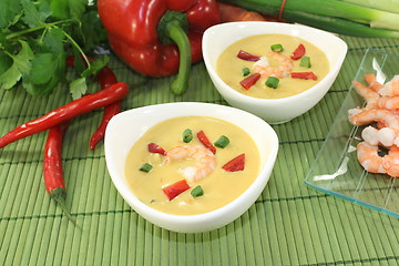 Image showing Curry Soup with shrimp and vegetables