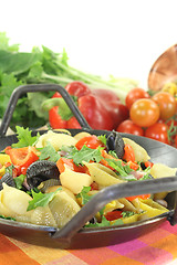 Image showing freshly cooked Pasta pan with bell pepper