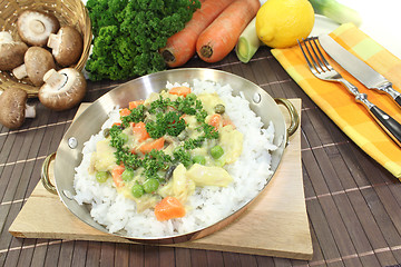 Image showing chicken frikassee with rice and vegetables