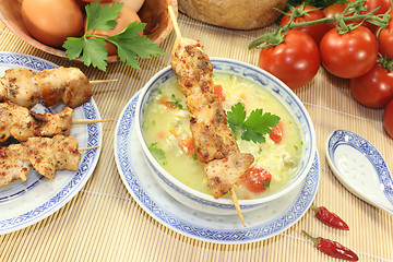 Image showing Asian Chicken soup with tomatoes