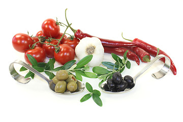 Image showing fresh olives with olive twig