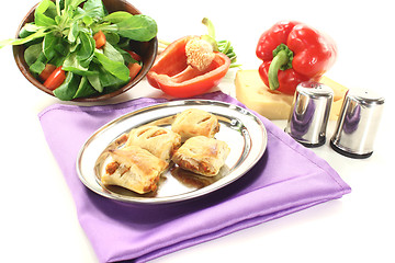 Image showing Puff pastry with bell peppers and cheese filling