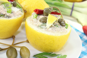 Image showing stuffed Lemons with tuna cream and capers