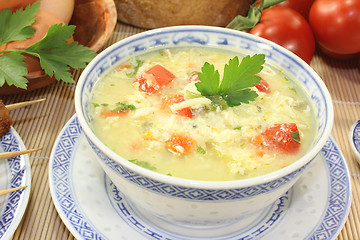 Image showing Asian Chicken soup with eggs