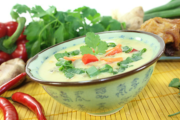 Image showing Curry soup with chicken and Shiitake mushrooms