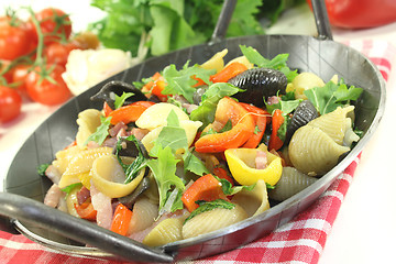 Image showing Pasta pan with turnip greens